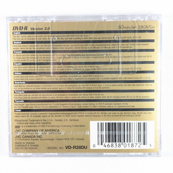 3 x New in plastic JVC DVD-R Camcorder disc 60 mins / 2.8GB - Picture 3 of 10